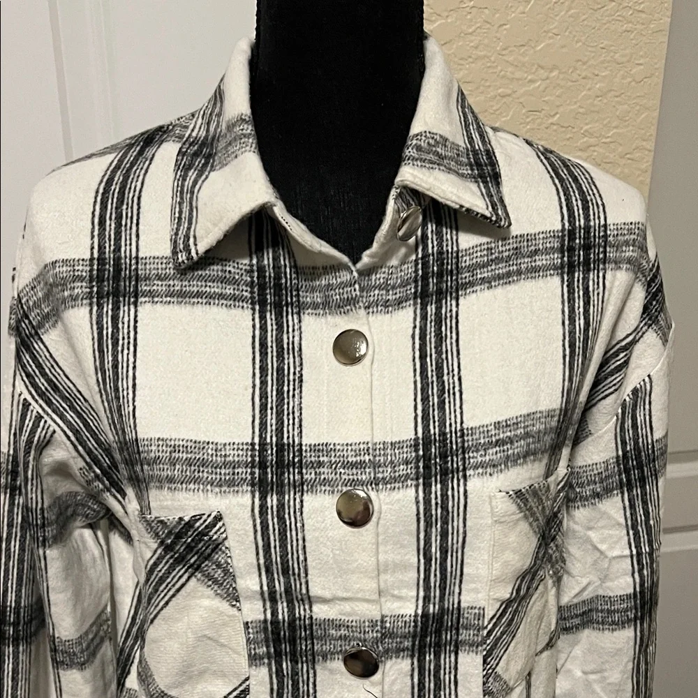 Plaid Button-Up Shirt Jacket - Picture 2 of 11